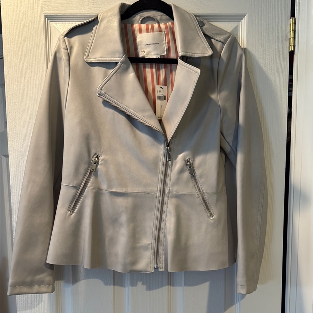anthropologie Women's Gray Leather peplum Jacket